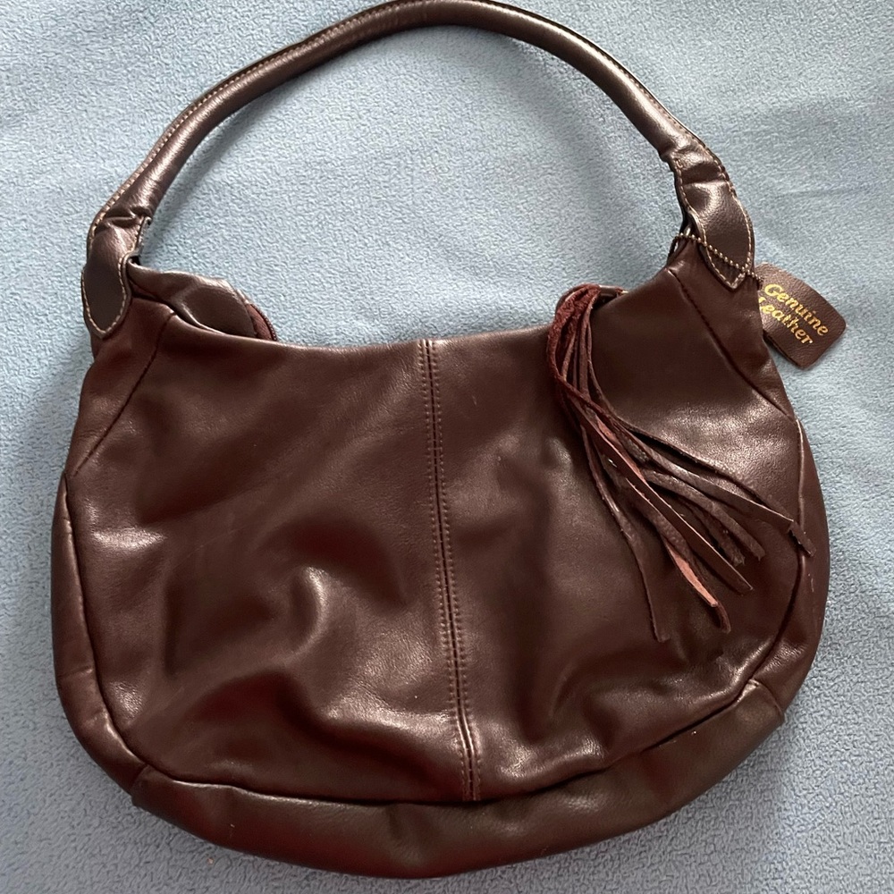 Genuine leather brown hobo bag